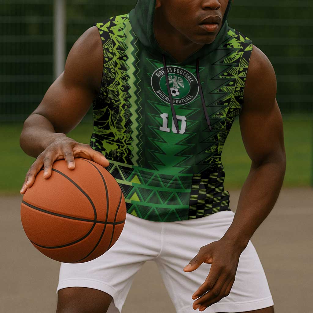 Custom Nigeria Football Sleeveless Hoodie The Naija-Tribal Sporty Style - Wonder Print Shop