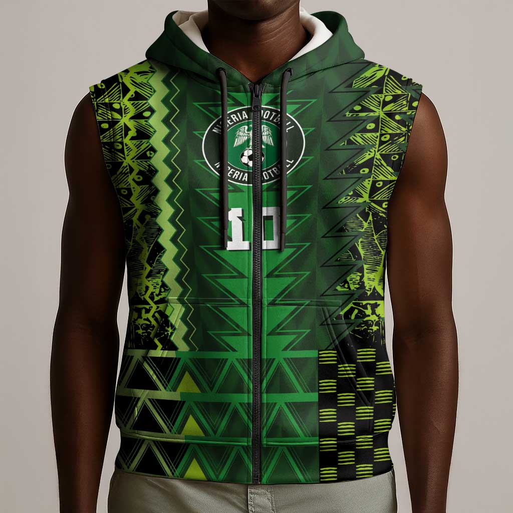 Custom Nigeria Football Sleeveless Zip Hoodie The Naija-Tribal Sporty Style - Wonder Print Shop