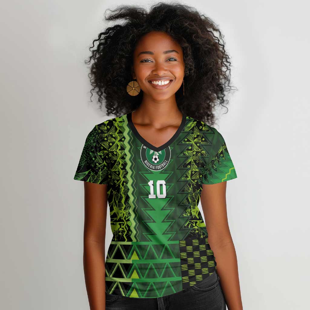 Custom Nigeria Football Women V-Neck T-Shirt The Naija-Tribal Sporty Style - Wonder Print Shop