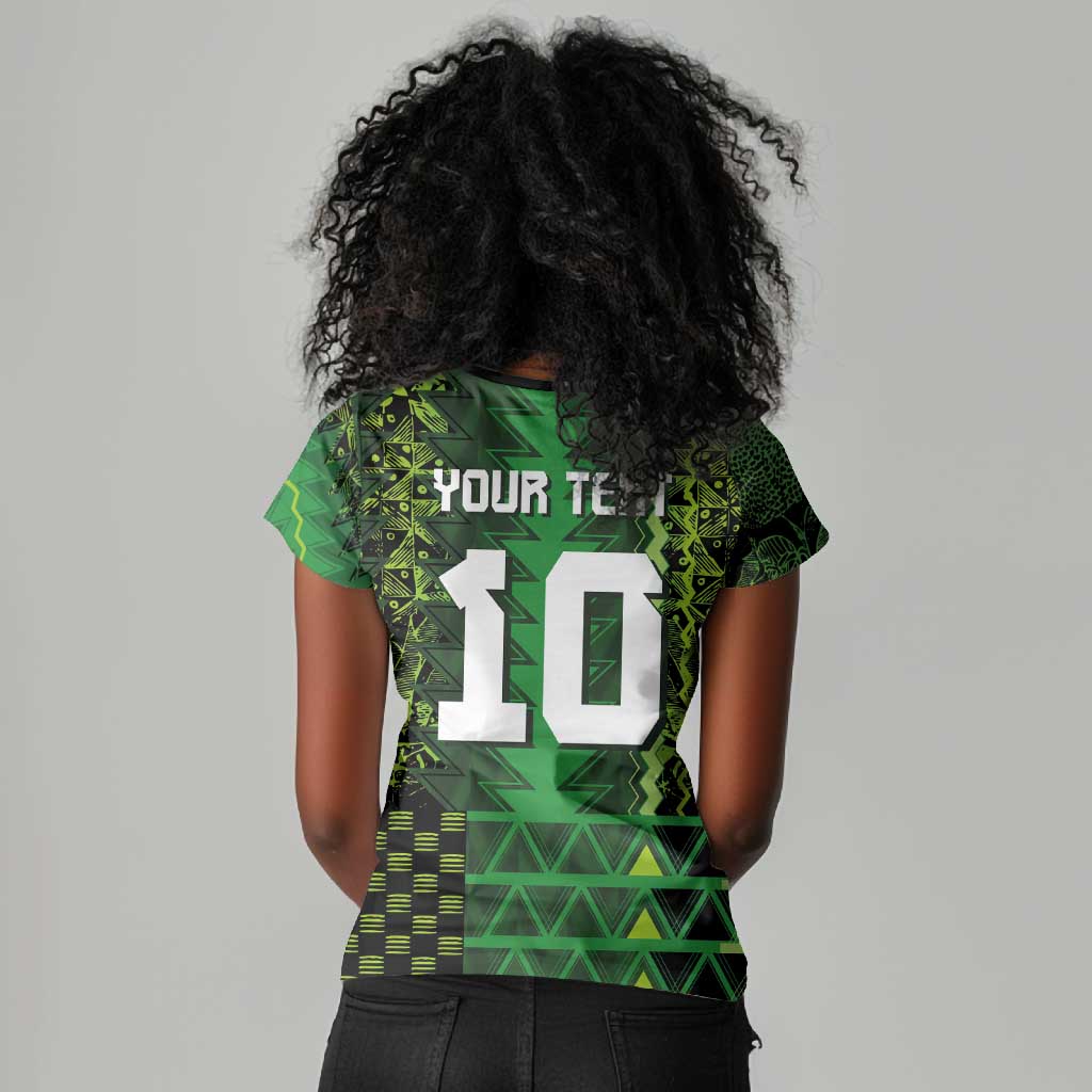 Custom Nigeria Football Women V-Neck T-Shirt The Naija-Tribal Sporty Style - Wonder Print Shop