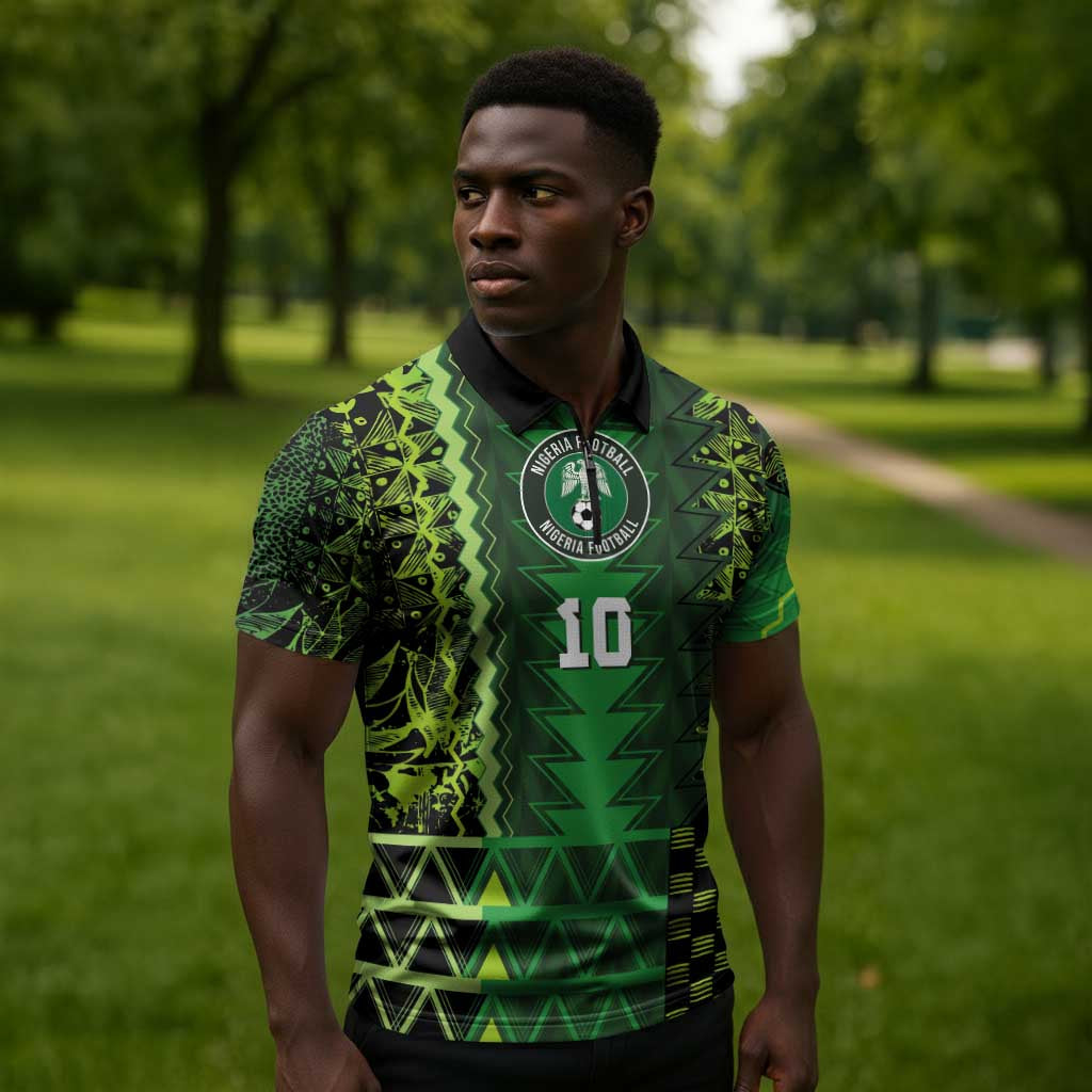 Custom Nigeria Football Zipper Polo Shirt The Naija-Tribal Sporty Style - Wonder Print Shop