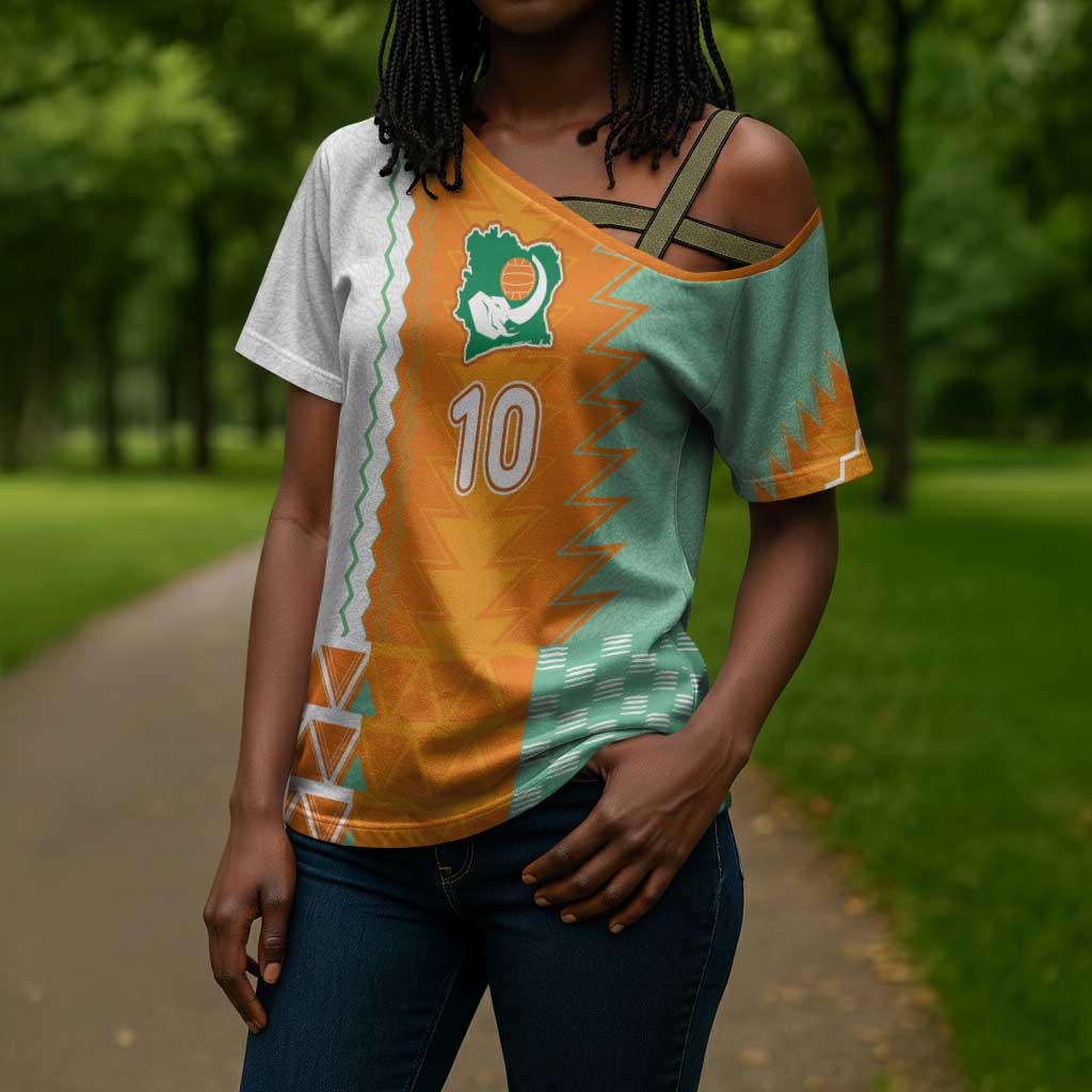 Custom Ivory Coast Football Cross Shoulder Shirt Côte d'Ivoire-Tribal Sporty Style - Wonder Print Shop