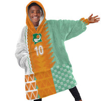 Custom Ivory Coast Football Kid Wearable Blanket Hoodie Côte d'Ivoire-Tribal Sporty Style - Wonder Print Shop