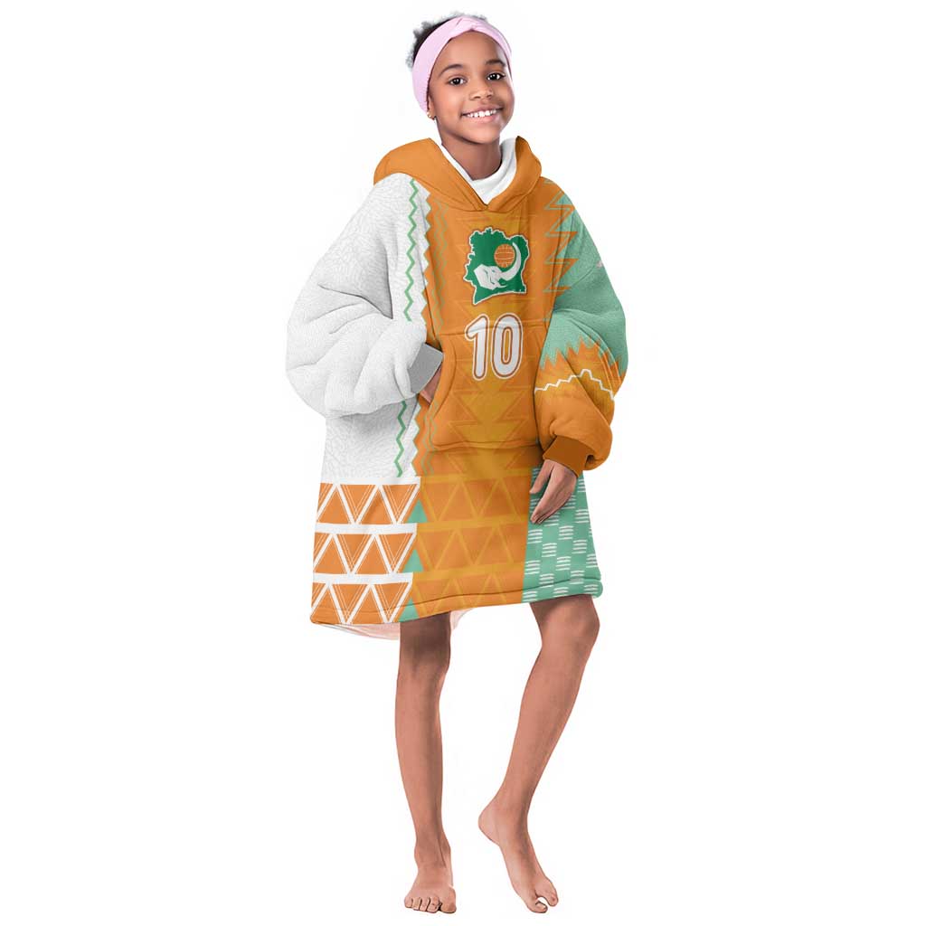 Custom Ivory Coast Football Kid Wearable Blanket Hoodie Côte d'Ivoire-Tribal Sporty Style - Wonder Print Shop