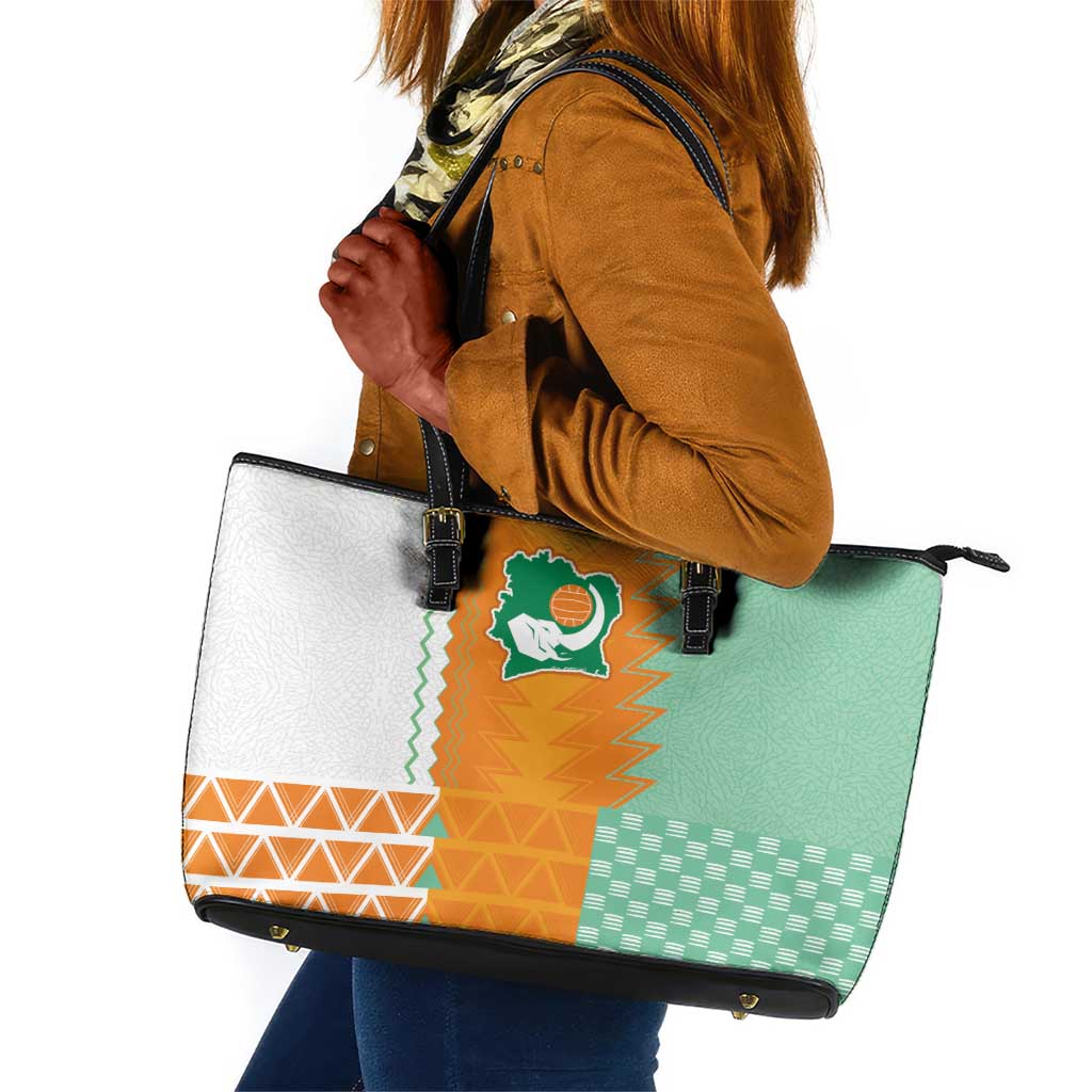 Ivory Coast Football Leather Tote Bag Côte d'Ivoire-Tribal Sporty Style - Wonder Print Shop