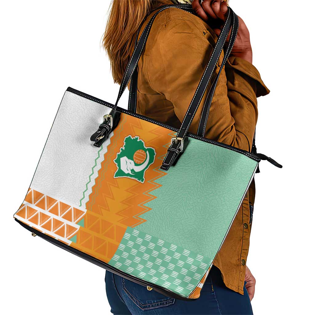 Ivory Coast Football Leather Tote Bag Côte d'Ivoire-Tribal Sporty Style - Wonder Print Shop