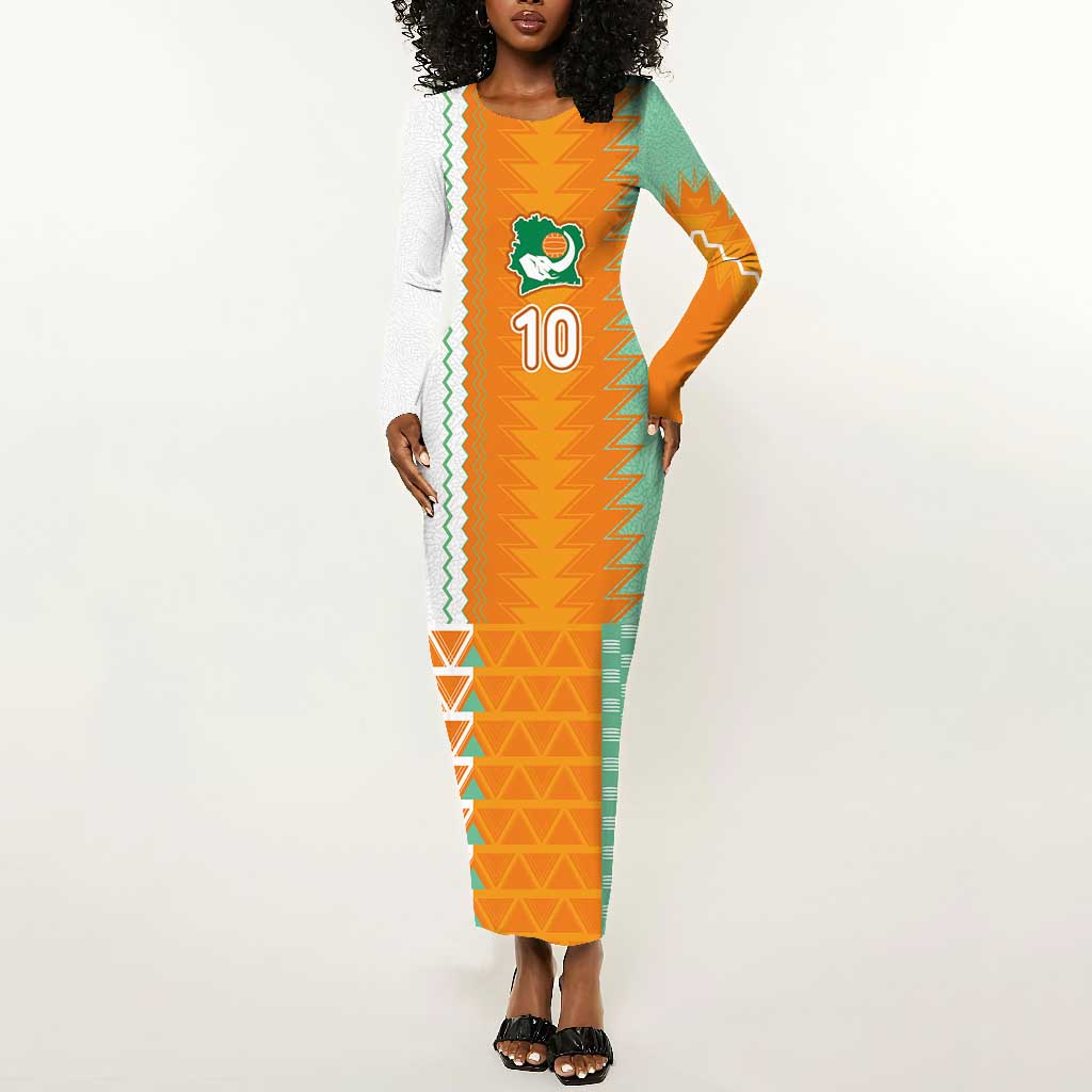 Custom Ivory Coast Football Long Sleeve Bodycon Dress Côte d'Ivoire-Tribal Sporty Style - Wonder Print Shop