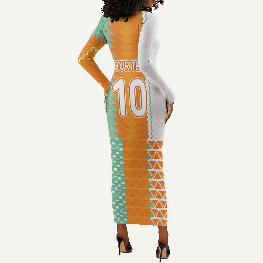 Custom Ivory Coast Football Long Sleeve Bodycon Dress Côte d'Ivoire-Tribal Sporty Style - Wonder Print Shop
