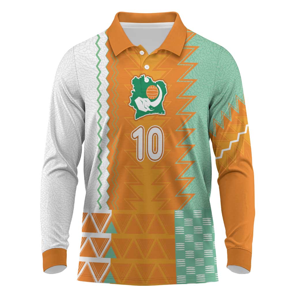 Custom Ivory Coast Football Long Sleeve Polo Shirt Côte d'Ivoire-Tribal Sporty Style - Wonder Print Shop