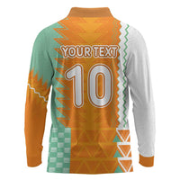 Custom Ivory Coast Football Long Sleeve Polo Shirt Côte d'Ivoire-Tribal Sporty Style - Wonder Print Shop