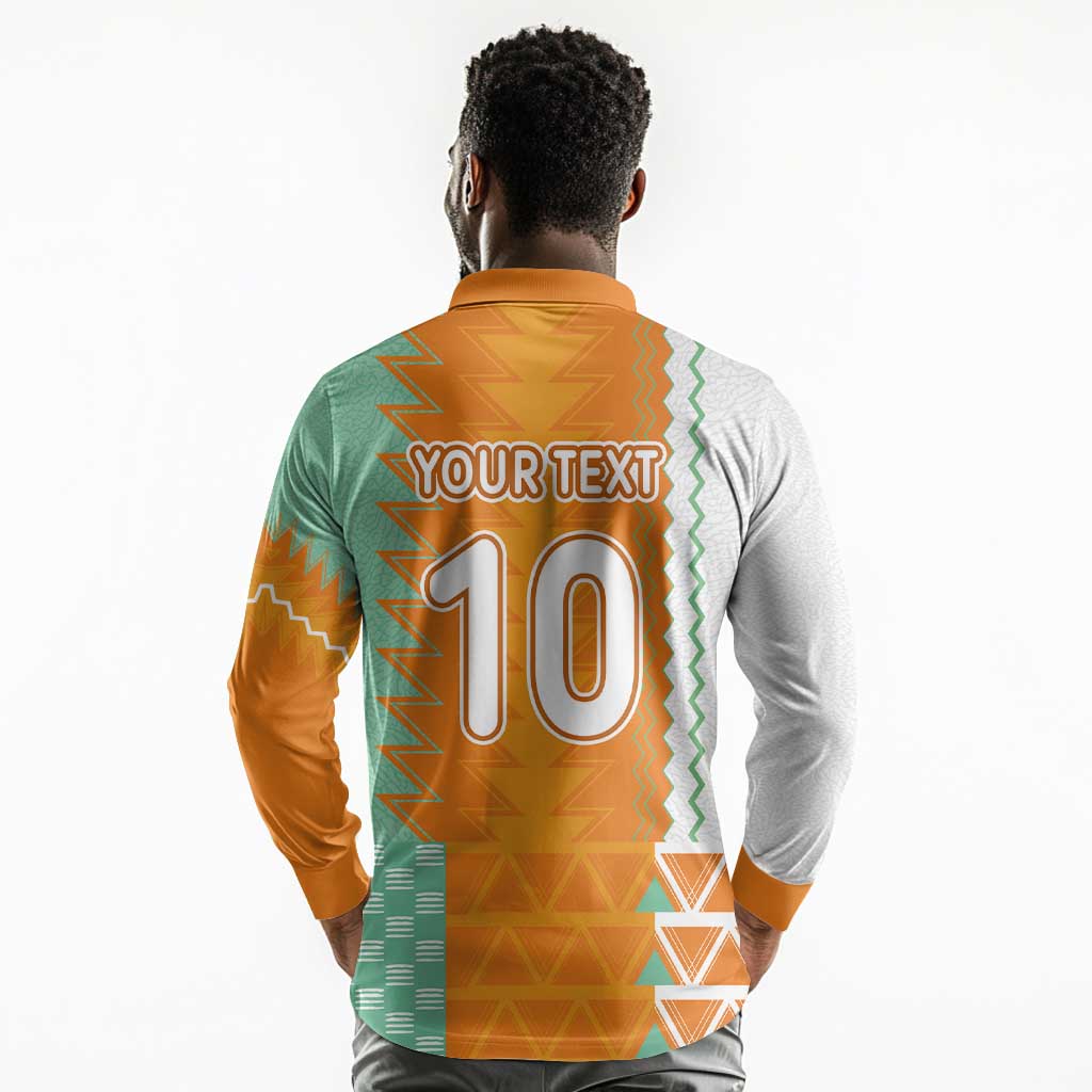 Custom Ivory Coast Football Long Sleeve Polo Shirt Côte d'Ivoire-Tribal Sporty Style - Wonder Print Shop