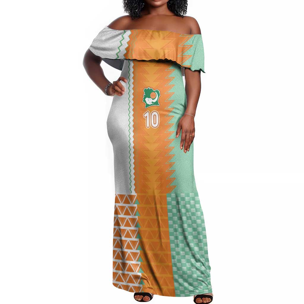 Custom Ivory Coast Football Off Shoulder Maxi Dress Côte d'Ivoire-Tribal Sporty Style - Wonder Print Shop