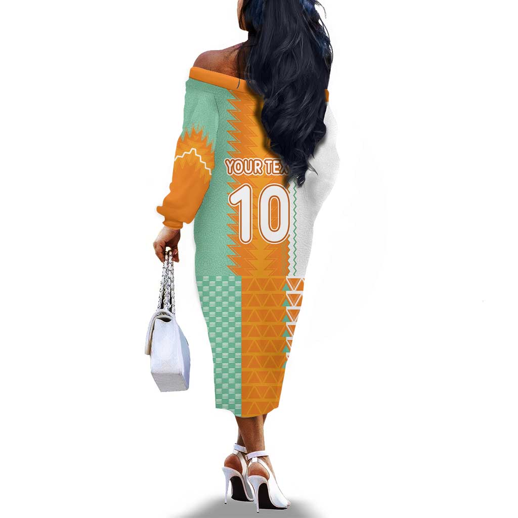 Custom Ivory Coast Football Off The Shoulder Long Sleeve Dress Côte d'Ivoire-Tribal Sporty Style - Wonder Print Shop