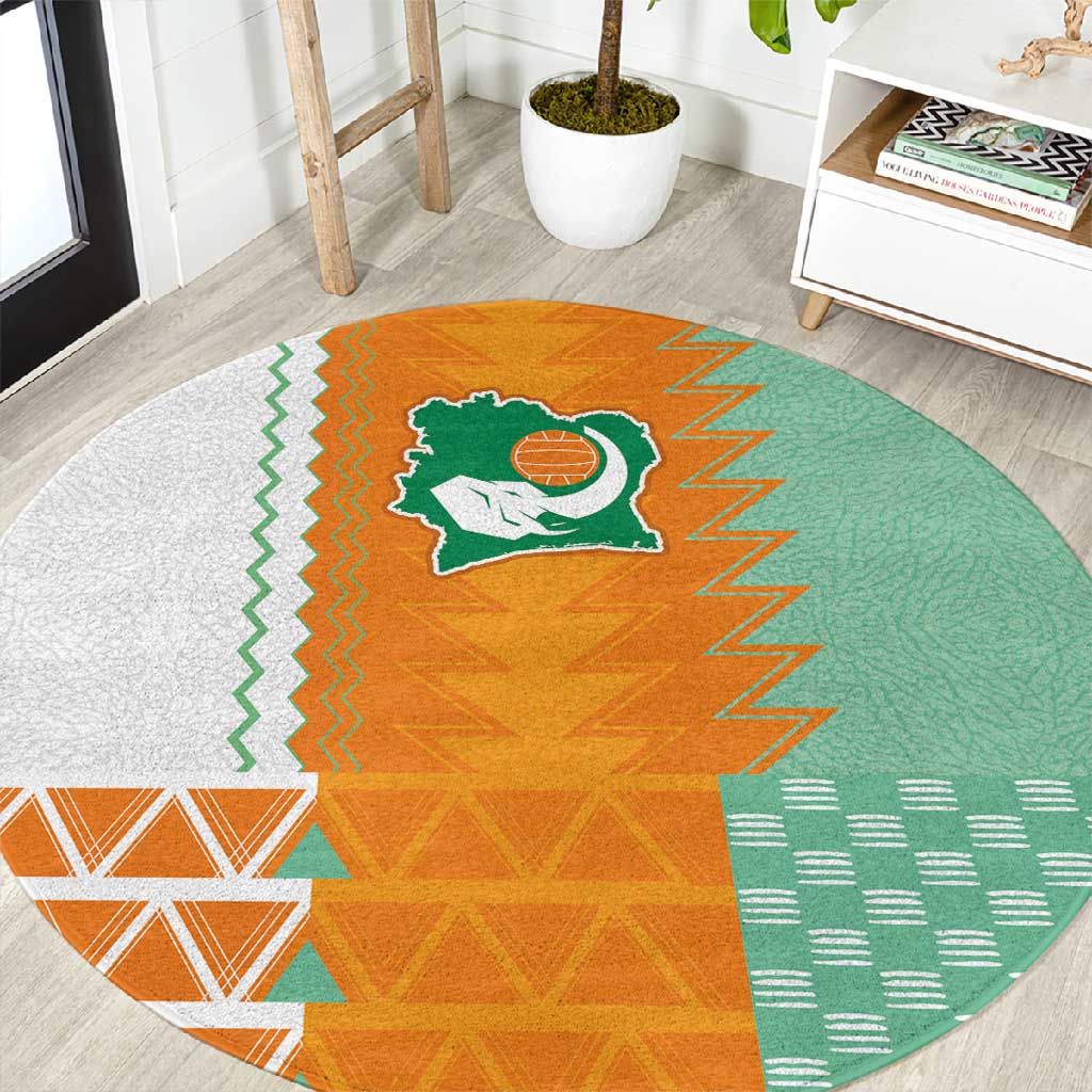 Ivory Coast Football Round Carpet Côte d'Ivoire-Tribal Sporty Style - Wonder Print Shop