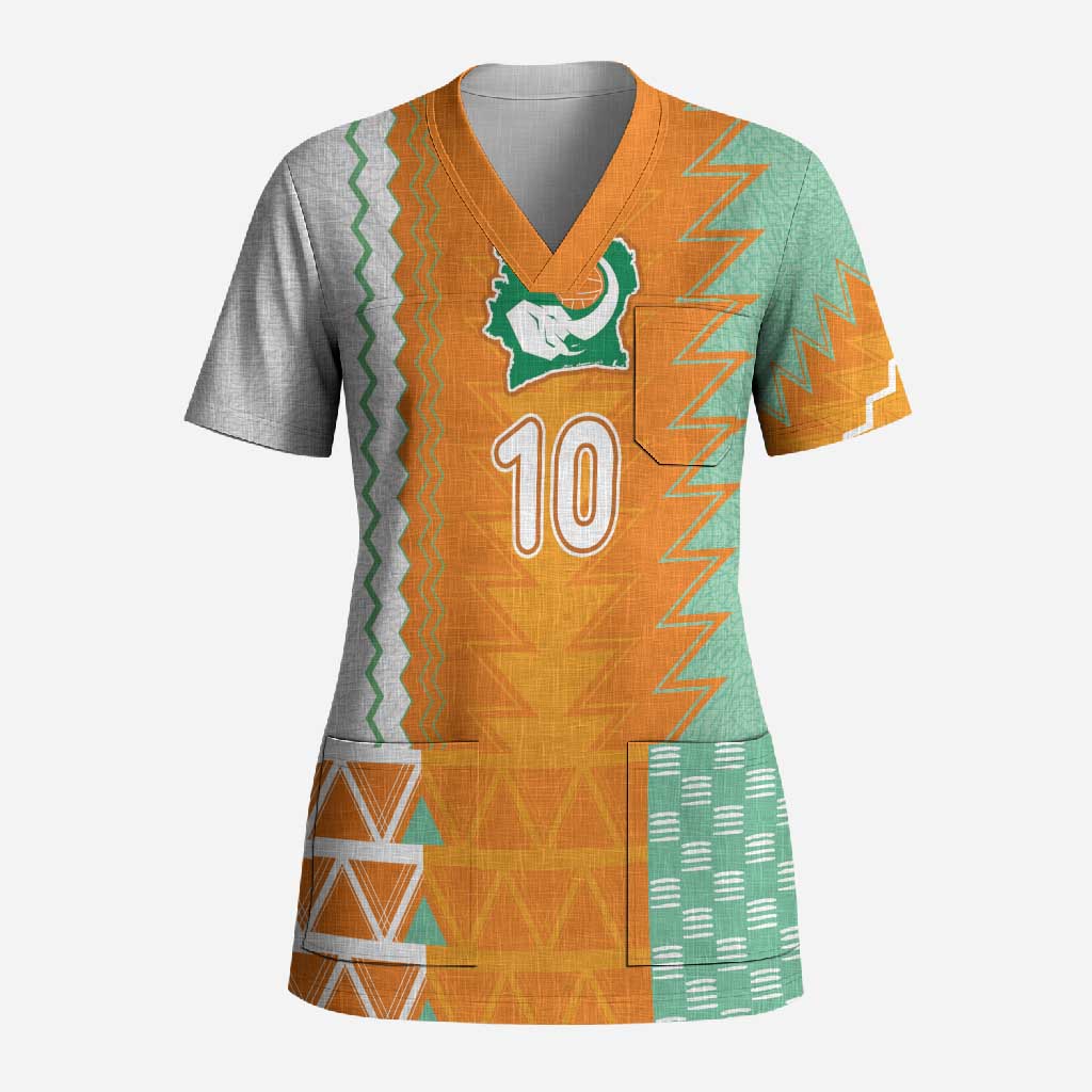 Custom Ivory Coast Football Scrub Top Côte d'Ivoire-Tribal Sporty Style - Wonder Print Shop