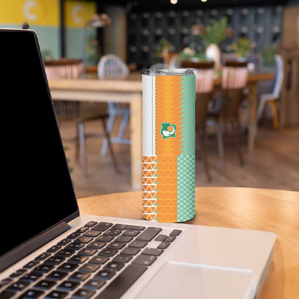 Custom Ivory Coast Football Skinny Tumbler Côte d'Ivoire-Tribal Sporty Style - Wonder Print Shop