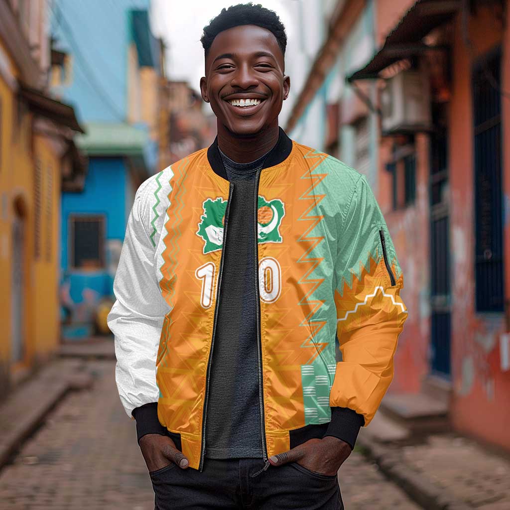 Custom Ivory Coast Football Sleeve Zip Bomber Jacket Côte d'Ivoire-Tribal Sporty Style - Wonder Print Shop
