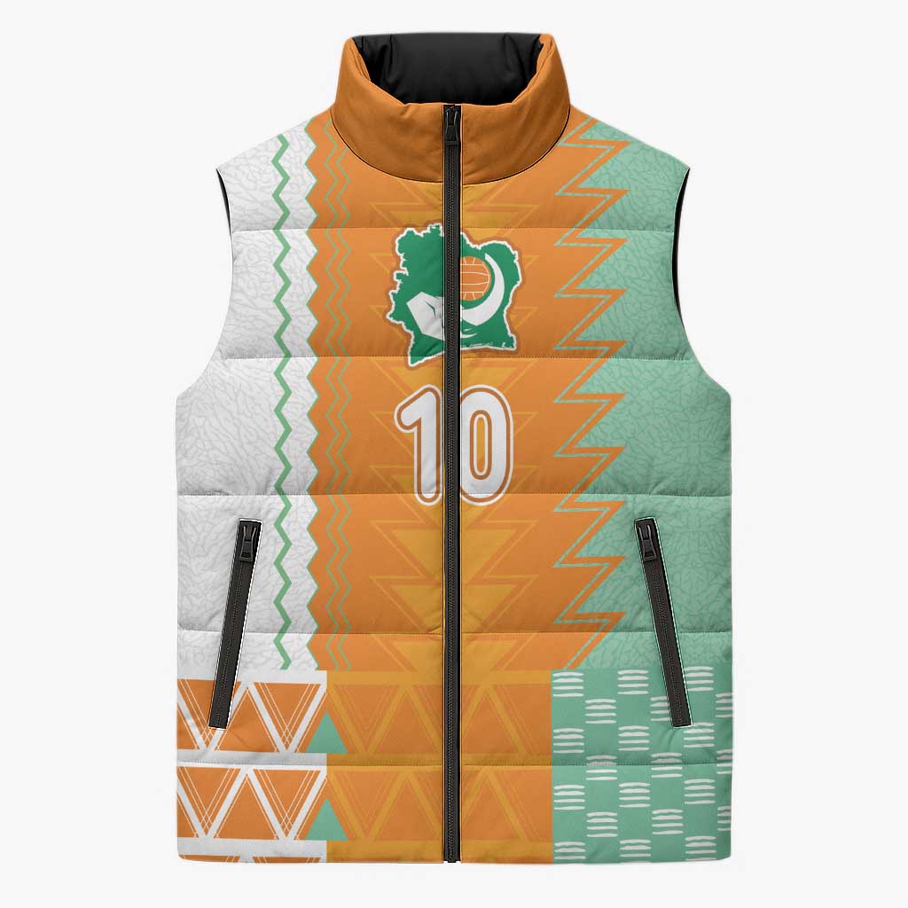 Custom Ivory Coast Football Sleeveless Puffer Jacket Côte d'Ivoire-Tribal Sporty Style - Wonder Print Shop