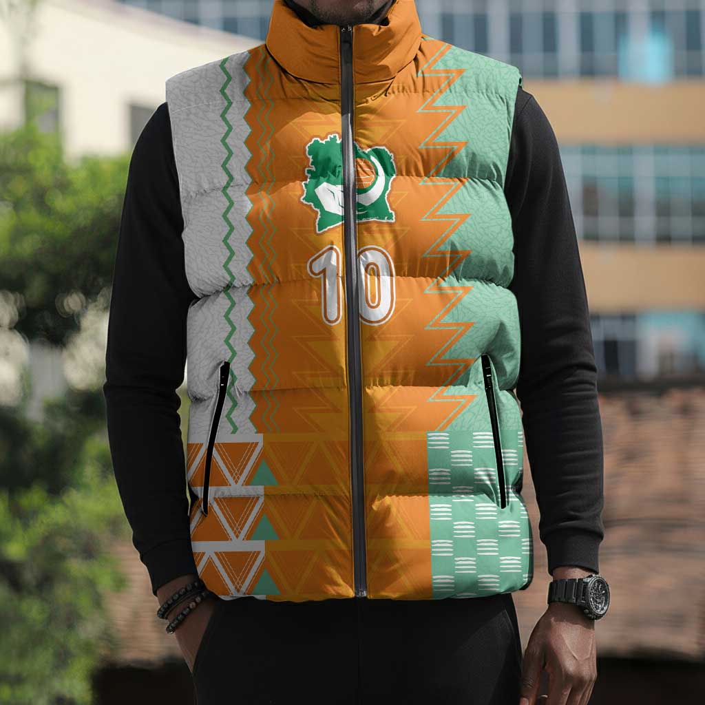 Custom Ivory Coast Football Sleeveless Puffer Jacket Côte d'Ivoire-Tribal Sporty Style - Wonder Print Shop