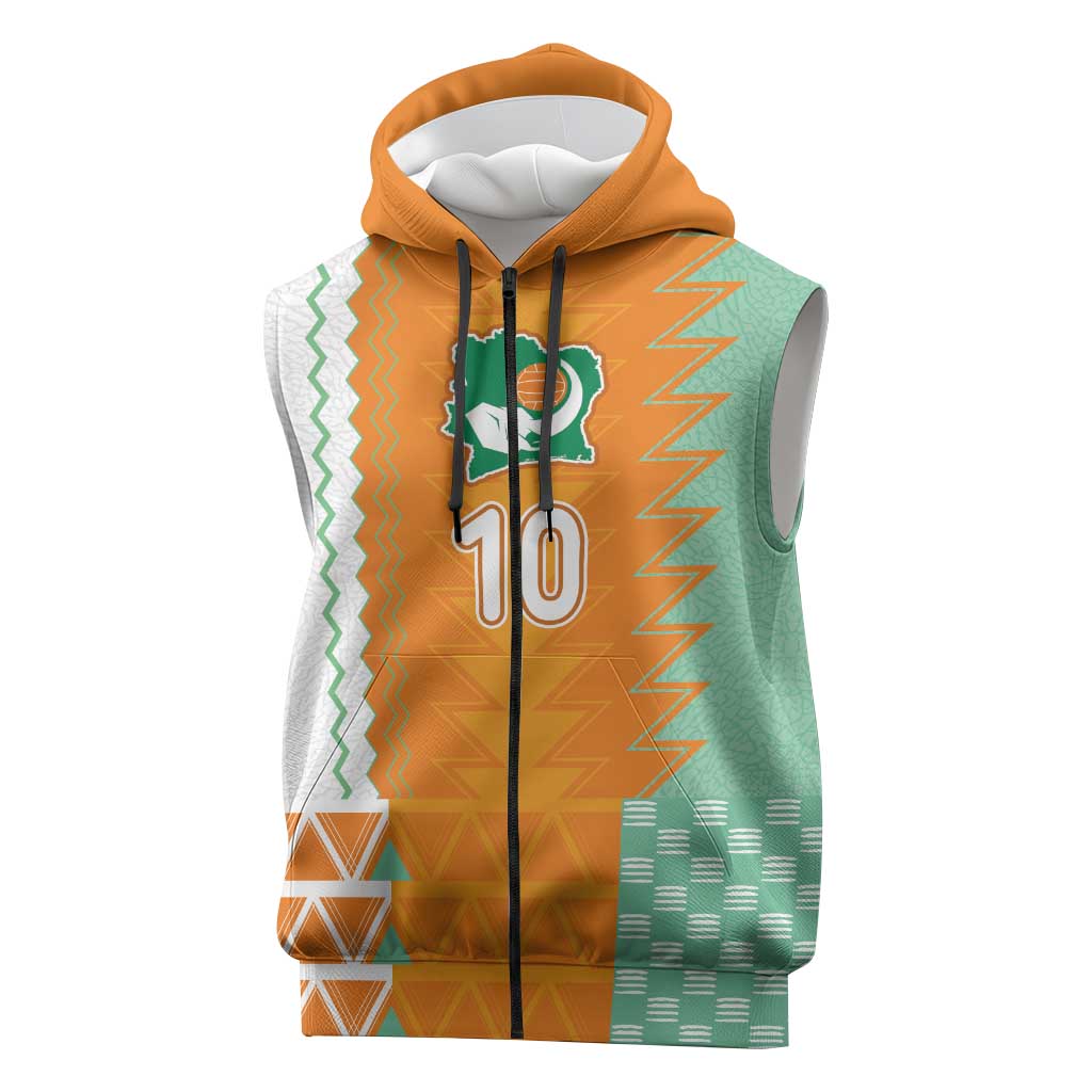 Custom Ivory Coast Football Sleeveless Zip Hoodie Côte d'Ivoire-Tribal Sporty Style - Wonder Print Shop