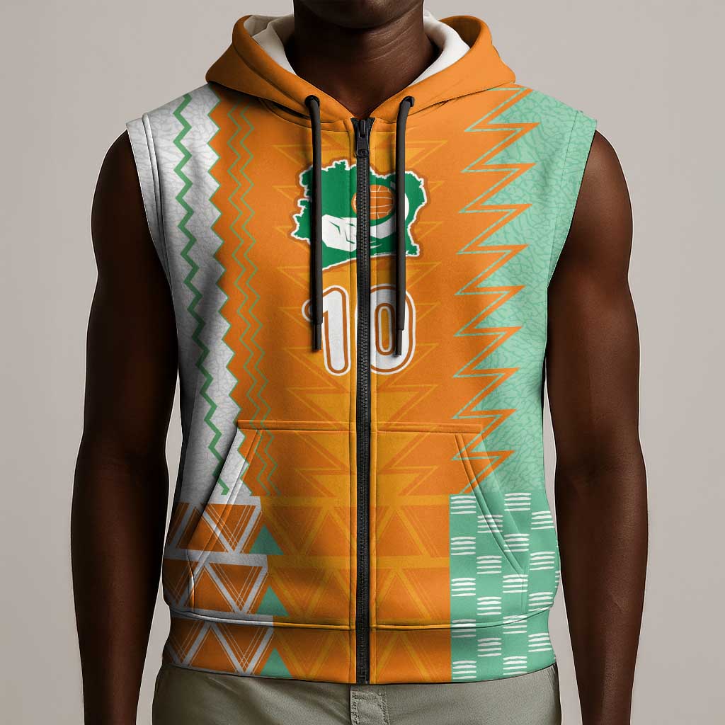Custom Ivory Coast Football Sleeveless Zip Hoodie Côte d'Ivoire-Tribal Sporty Style - Wonder Print Shop