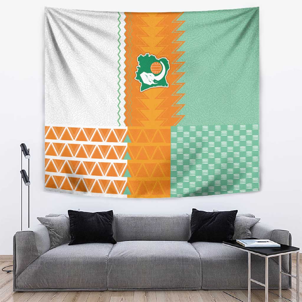 Ivory Coast Football Tapestry Côte d'Ivoire-Tribal Sporty Style - Wonder Print Shop