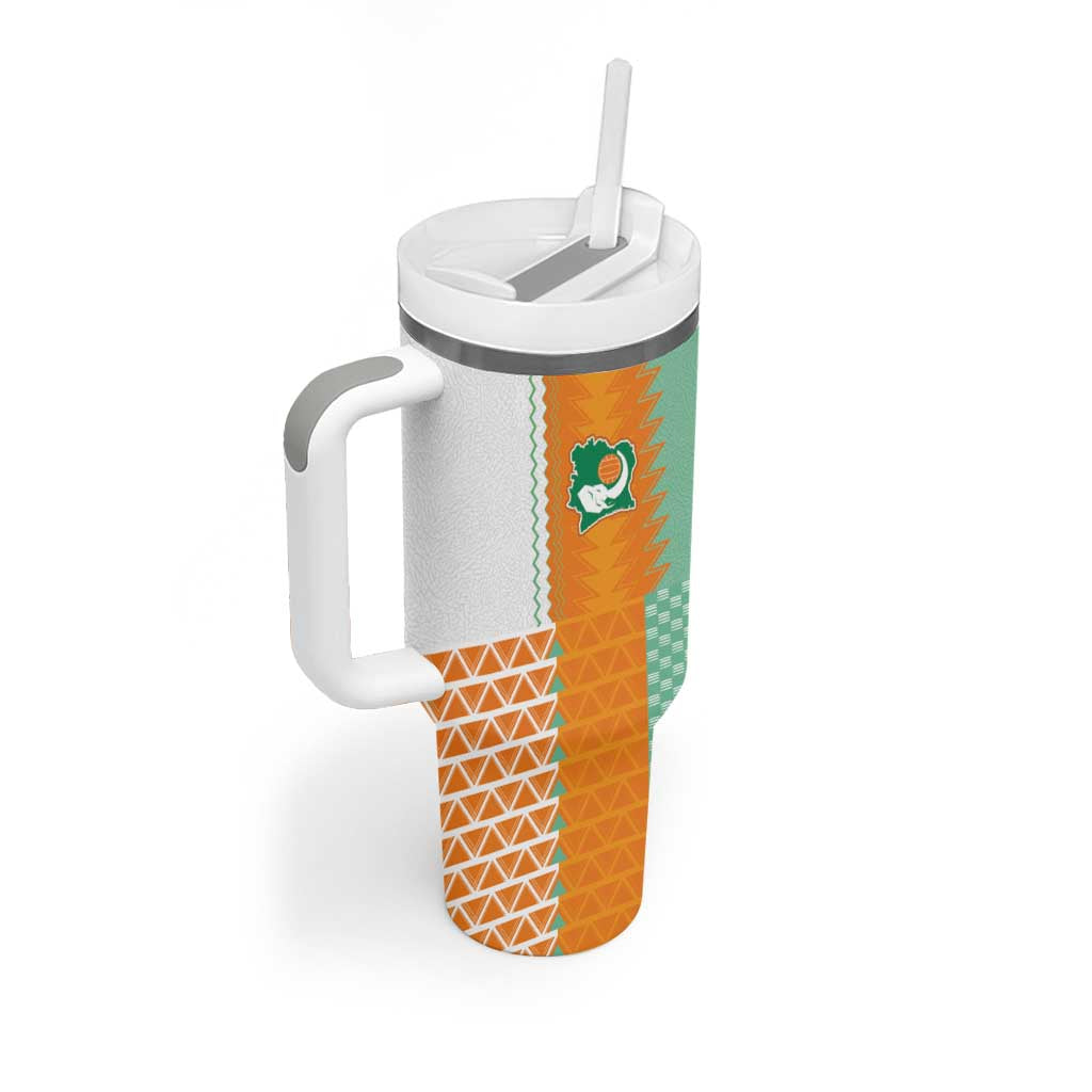 Custom Ivory Coast Football Tumbler With Handle Côte d'Ivoire-Tribal Sporty Style - Wonder Print Shop