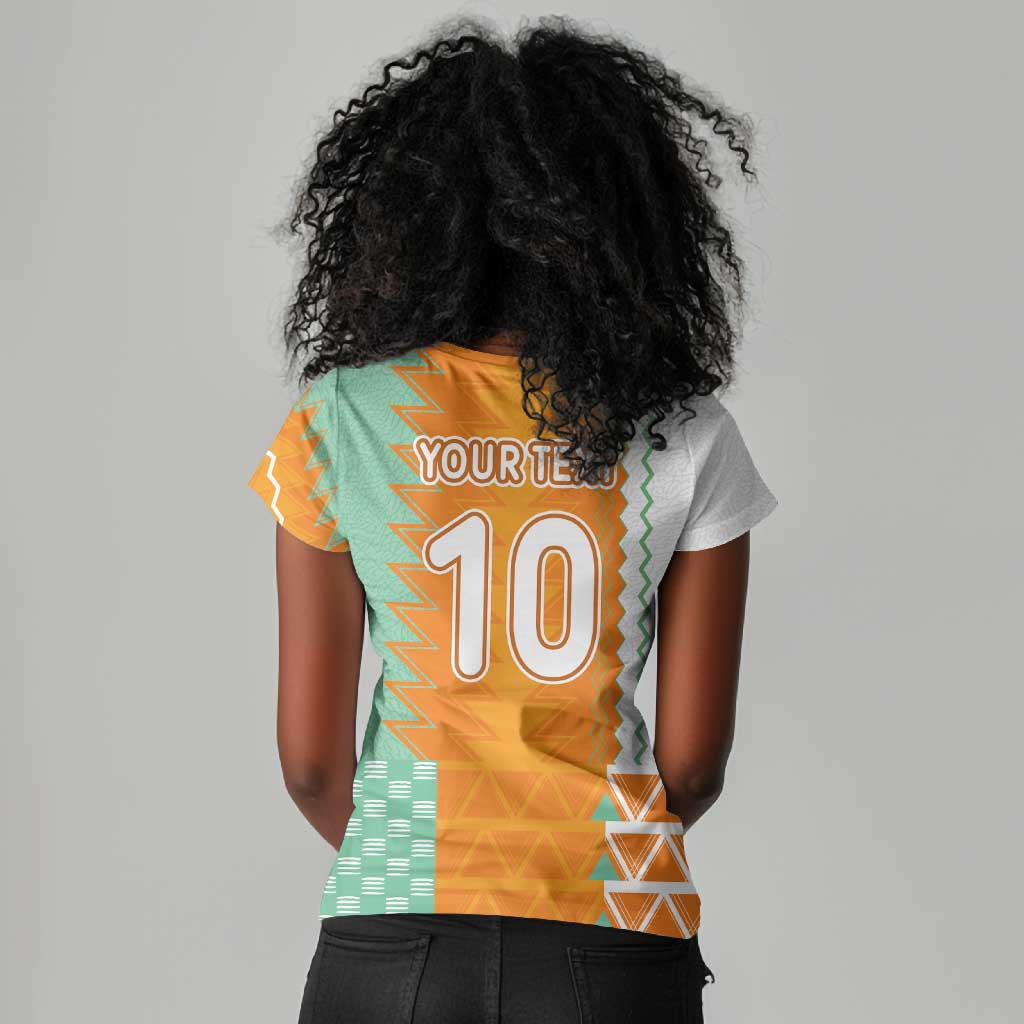 Custom Ivory Coast Football Women V-Neck T-Shirt Côte d'Ivoire-Tribal Sporty Style - Wonder Print Shop