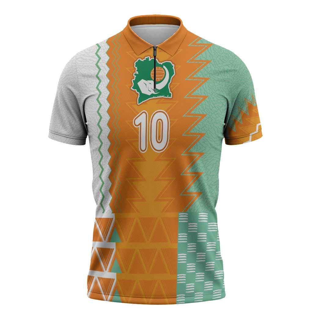 Custom Ivory Coast Football Zipper Polo Shirt Côte d'Ivoire-Tribal Sporty Style - Wonder Print Shop