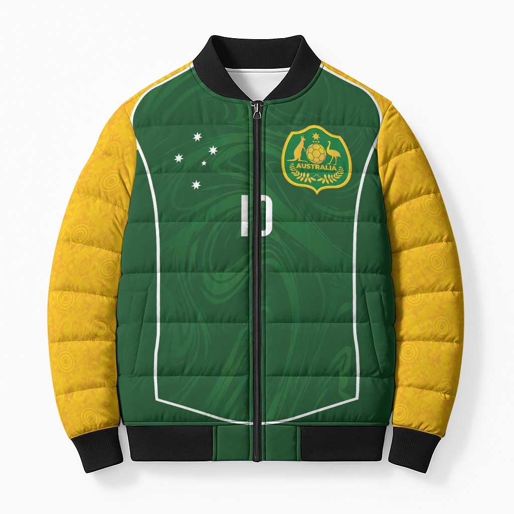 Custom Australia Football Bomber Puffer Jacket Aboriginal Pattern Sporty Style-Green Color - Wonder Print Shop