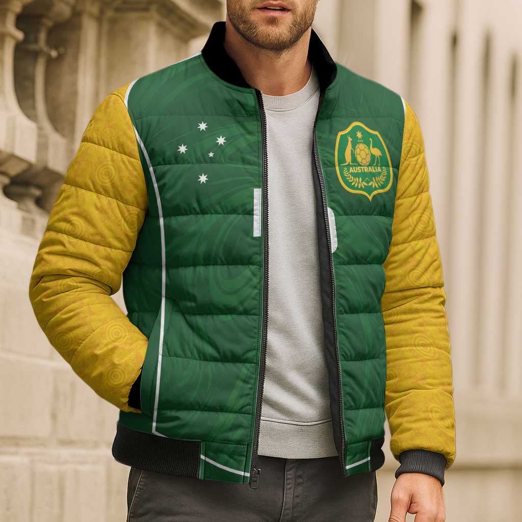 Custom Australia Football Bomber Puffer Jacket Aboriginal Pattern Sporty Style-Green Color - Wonder Print Shop
