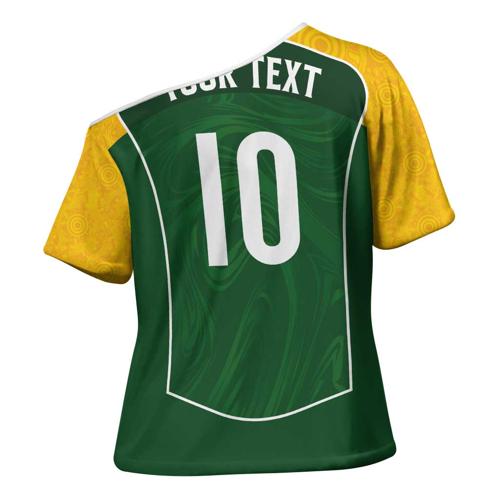 Custom Australia Football Cross Shoulder Shirt Aboriginal Pattern Sporty Style-Green Color - Wonder Print Shop