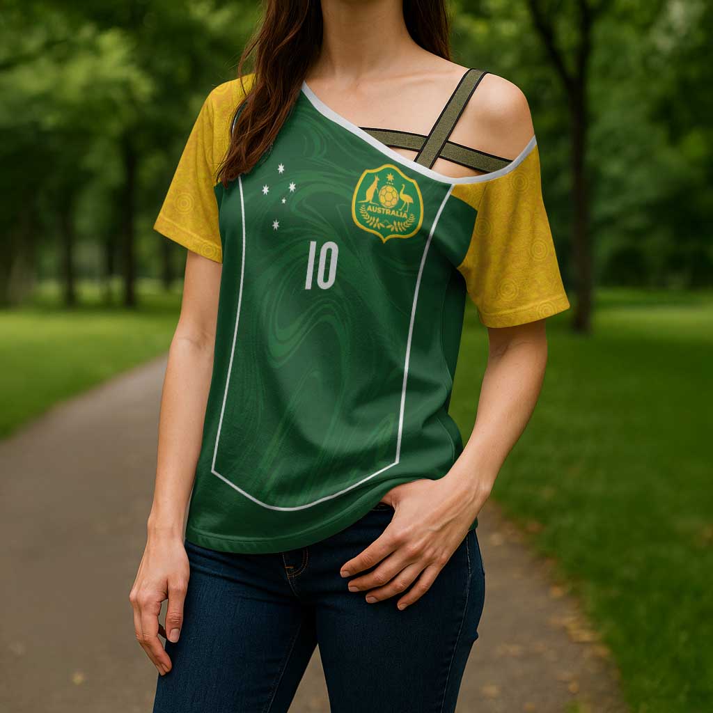 Custom Australia Football Cross Shoulder Shirt Aboriginal Pattern Sporty Style-Green Color - Wonder Print Shop