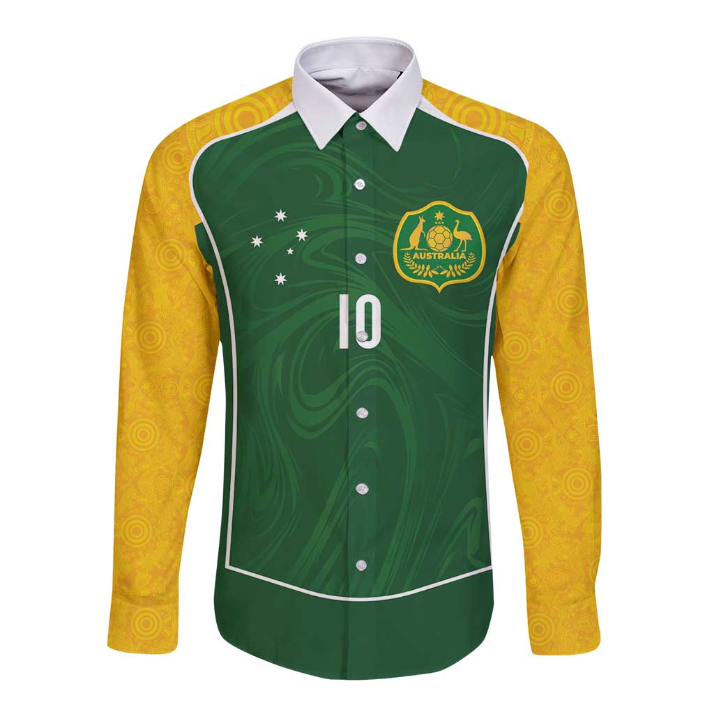 Custom Australia Football Long Sleeve Button Shirt Aboriginal Pattern Sporty Style-Green Color - Wonder Print Shop