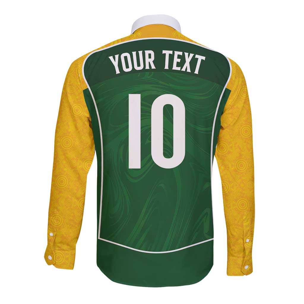 Custom Australia Football Long Sleeve Button Shirt Aboriginal Pattern Sporty Style-Green Color - Wonder Print Shop