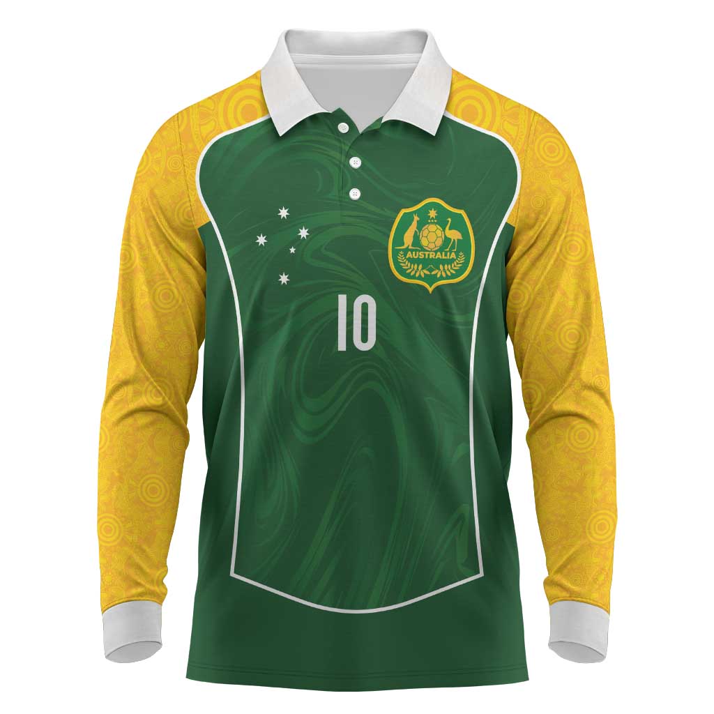 Custom Australia Football Long Sleeve Polo Shirt Aboriginal Pattern Sporty Style-Green Color - Wonder Print Shop