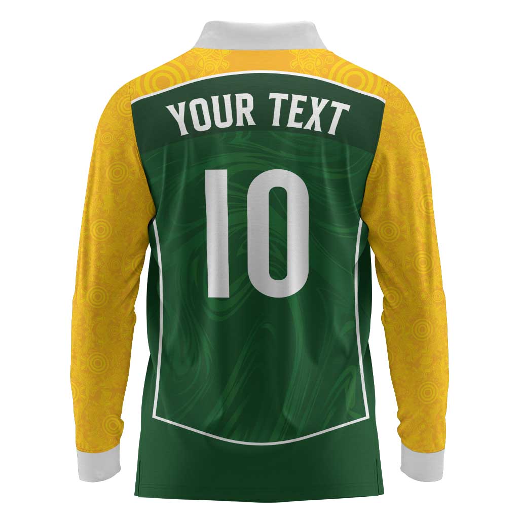 Custom Australia Football Long Sleeve Polo Shirt Aboriginal Pattern Sporty Style-Green Color - Wonder Print Shop