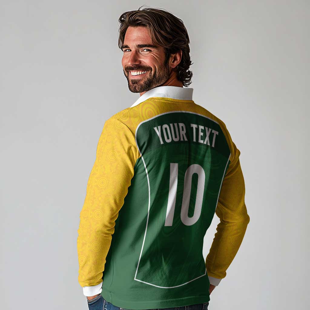 Custom Australia Football Long Sleeve Polo Shirt Aboriginal Pattern Sporty Style-Green Color - Wonder Print Shop