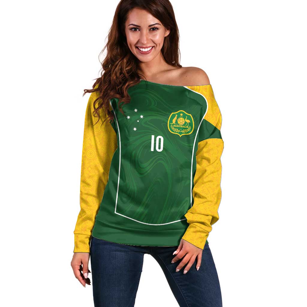 Custom Australia Football Off Shoulder Sweater Aboriginal Pattern Sporty Style-Green Color - Wonder Print Shop