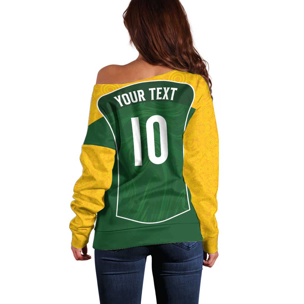 Custom Australia Football Off Shoulder Sweater Aboriginal Pattern Sporty Style-Green Color - Wonder Print Shop