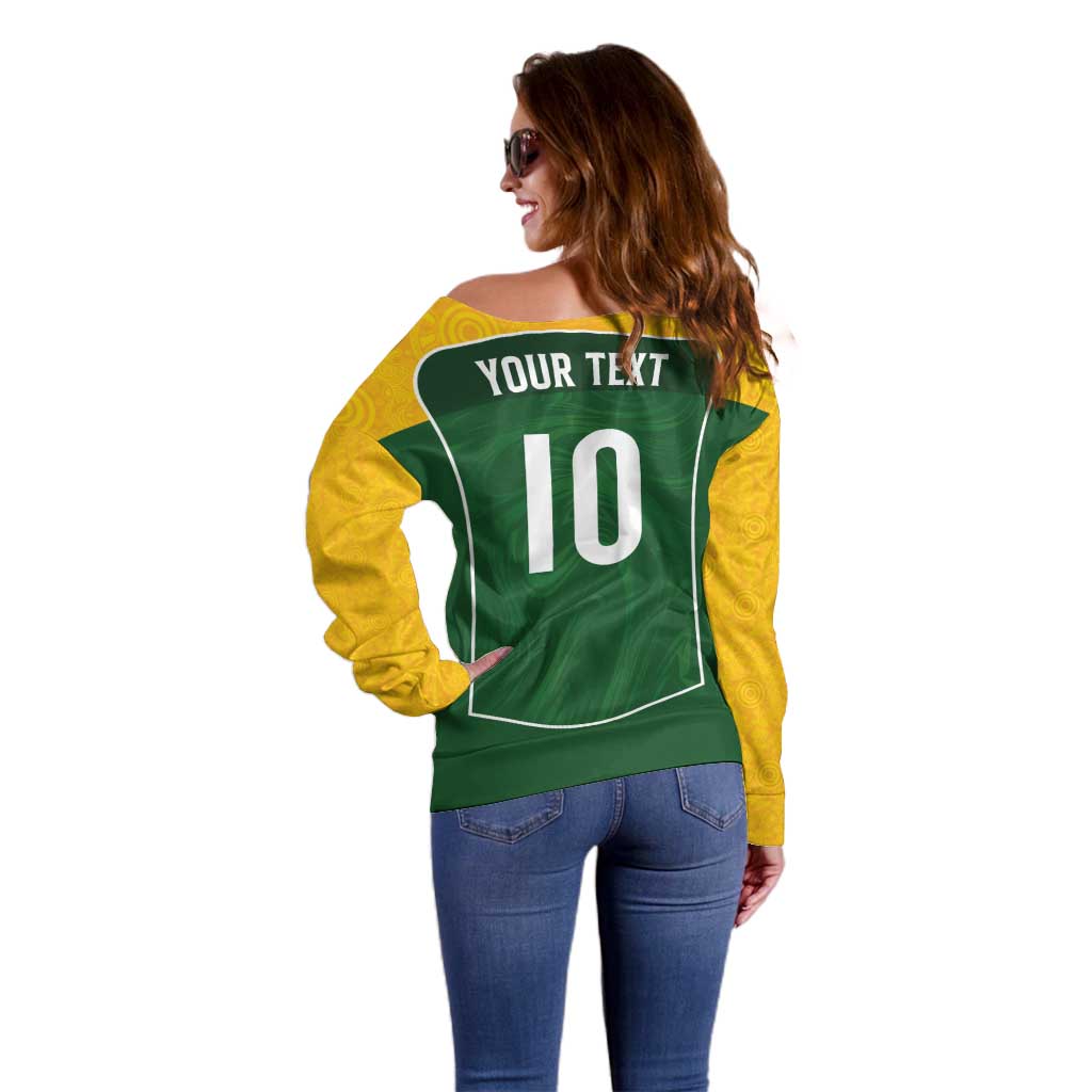 Custom Australia Football Off Shoulder Sweater Aboriginal Pattern Sporty Style-Green Color - Wonder Print Shop