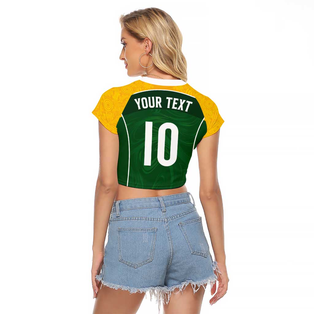Custom Australia Football Raglan Cropped T Shirt Aboriginal Pattern Sporty Style-Green Color - Wonder Print Shop