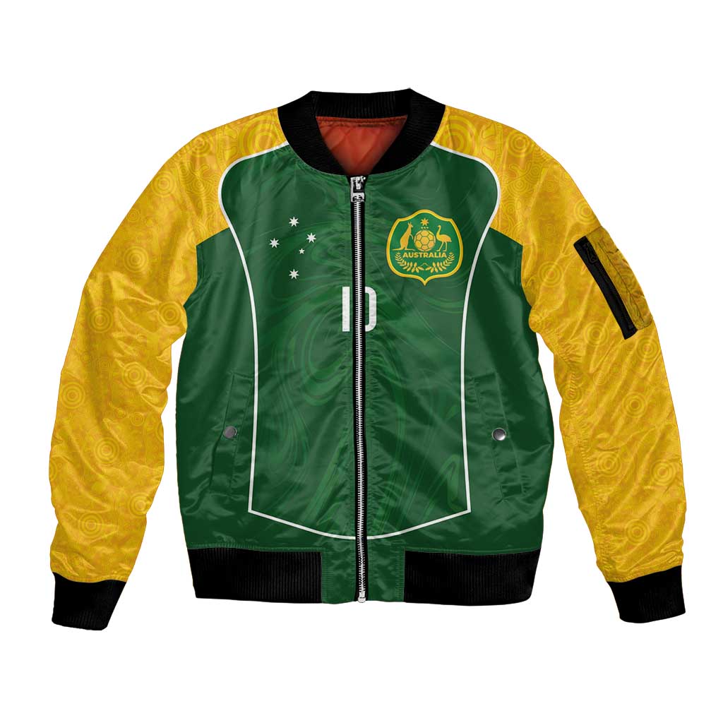 Custom Australia Football Sleeve Zip Bomber Jacket Aboriginal Pattern Sporty Style-Green Color - Wonder Print Shop