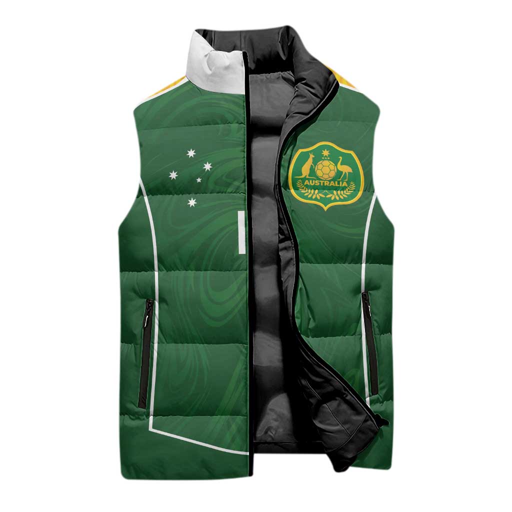 Custom Australia Football Sleeveless Puffer Jacket Aboriginal Pattern Sporty Style-Green Color - Wonder Print Shop