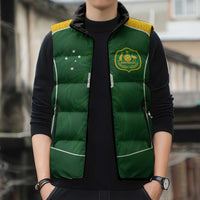 Custom Australia Football Sleeveless Puffer Jacket Aboriginal Pattern Sporty Style-Green Color - Wonder Print Shop