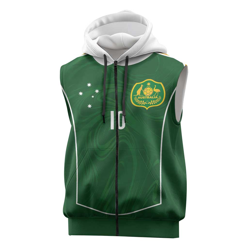 Custom Australia Football Sleeveless Zip Hoodie Aboriginal Pattern Sporty Style-Green Color - Wonder Print Shop
