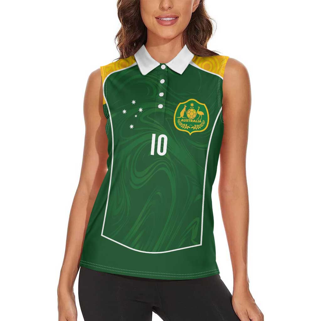 Custom Australia Football Women Sleeveless Polo Shirt Aboriginal Pattern Sporty Style-Green Color - Wonder Print Shop