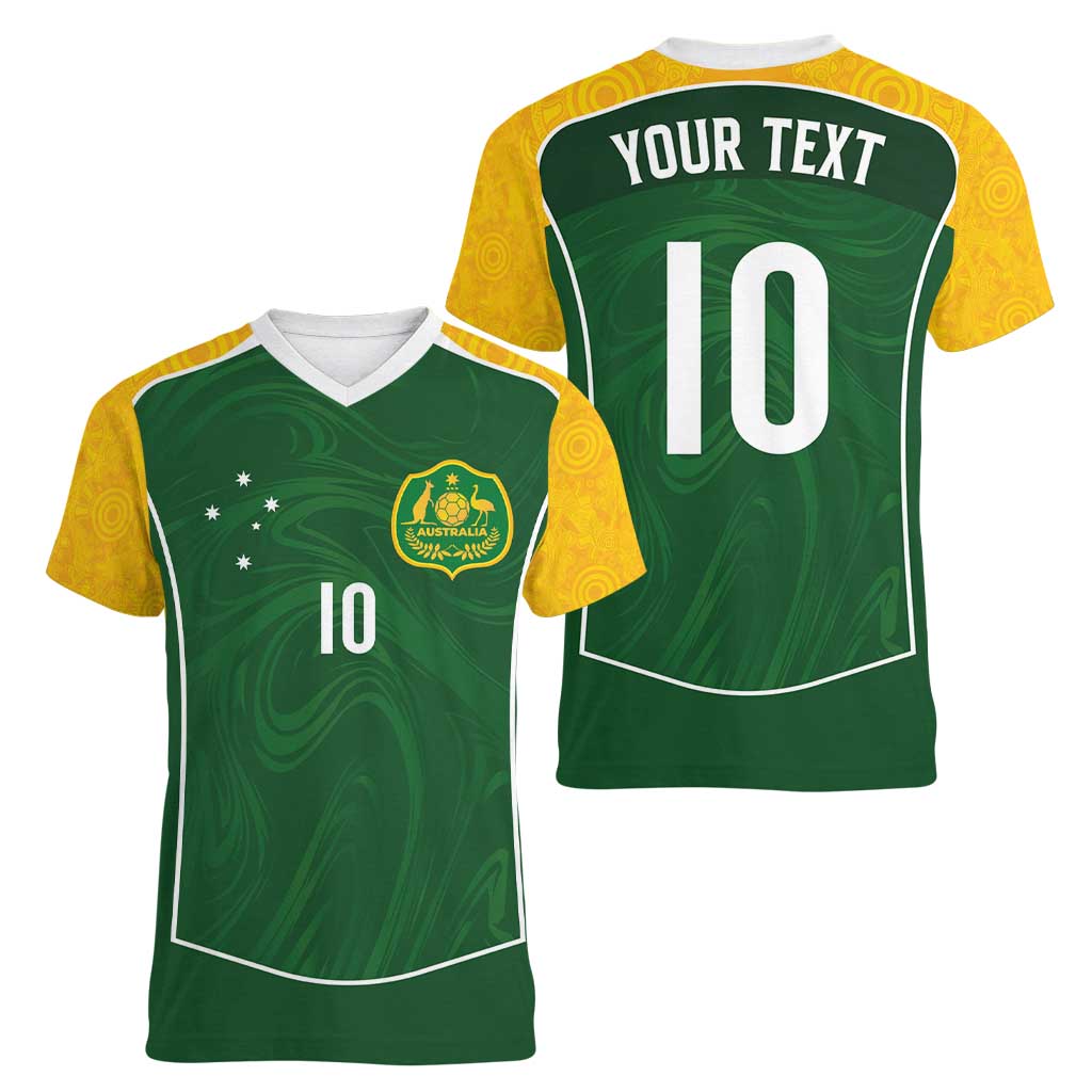 Custom Australia Football Women V-Neck T-Shirt Aboriginal Pattern Sporty Style-Green Color - Wonder Print Shop