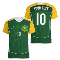 Custom Australia Football Women V-Neck T-Shirt Aboriginal Pattern Sporty Style-Green Color - Wonder Print Shop