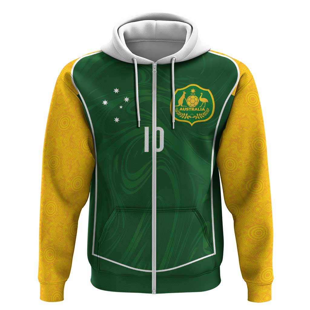 Custom Australia Football Zip Hoodie Aboriginal Pattern Sporty Style-Green Color - Wonder Print Shop